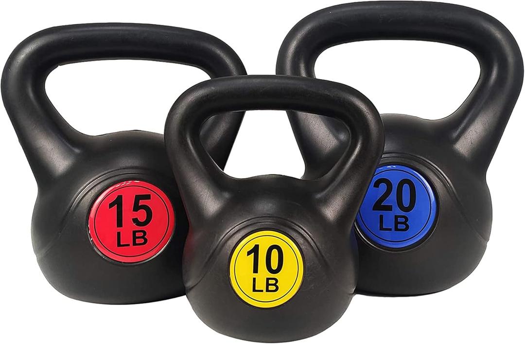 BalanceFrom Vinyl Kettlebell Set, 30/45/50/75 Pound Options  Cement-Filled Strength Training Weights with Ergonomic Grip and Color Coding for Full Body Fitness at Home or Gym