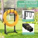 Garden Hose Holder Reel, Upgraded Metal Hose Reels Holds 150ft Hose with 4 Large hooks, Heavy Duty Freestanding Water Hose Holders, Detachable Hose Storage Hanger for Outside