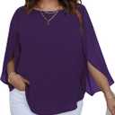 SCOMCHIC Plus Size Blouses for Women Summer Chiffon 3/4 Sleeve Tunic Tops Dressy Scoop Neck Casual Loose Flowy Shirts (Purple)