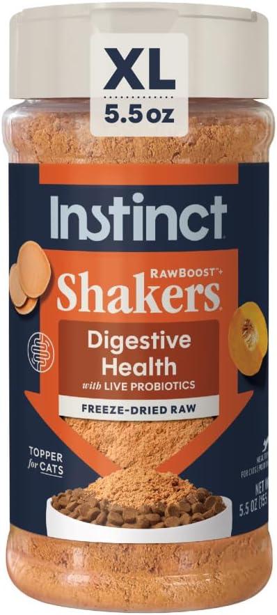 2 x Instinct Freeze Dried Shakers, Cat Food Topper, Digestive Health, 5.5 oz | Freeze dried raw powder, sprinkle on dry or add water for gravy, probiotics & functional ingredients to support digestion (EXP 06/23/27)