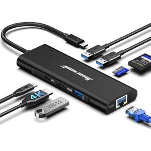 Hiearcool USB C Hub, USBC to 4K@60 Hz HDMI Adapter with 100W PD, 8-in-1 USB-C Dongle Multiport Dock Compatible for MacBook Dell Lenovo HP Laptops-Midnight Black