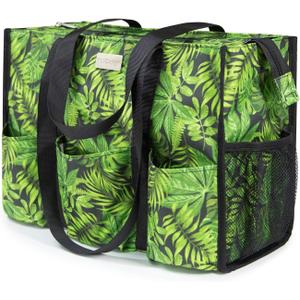 TOPDesign Utility Water Resistant Tote Bag with 13 Pockets, Top Zipper Closure & Thick Bottom Support, for Working Women