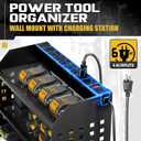 SPACECARE Power Tool Organizer with Charging Station 6 Outlets, 3-Layer Heavy Duty Wall Mount Drill Storage Rack, Cordless Tool with Utility Shelf, Garage Organization and Storage for Workshop- Black