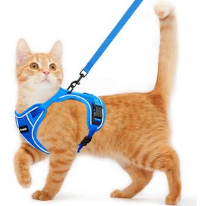 Cat Harness and Leash for Walking Escape Proof Soft Adjustable Cat Leash Breathable Comfortable Vest Easy to Wear Kitten Harness for Outdoor Travel Blue M (M (13-18lb))