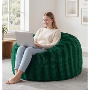 fond + found Adult Bean Bag Chairs 3FT Large Lounger, Wave Cover, Green, Small