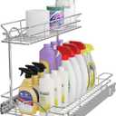 OCG Under Sink Cabinet Organizer Two Tier Pull Out Shelf (11.75W x 17D), Under Sink Sliding Shelf for Kitchen Bathroom Cabinet 2 Tier Chrome