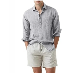 JMIERR Mens Cotton Linen Casual Stylish Button Down Shirt Long Sleeve Dress Shirt, Gray, 3XL
