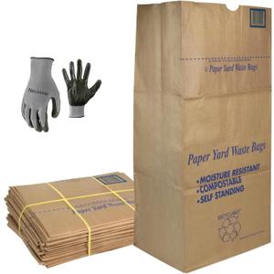 30 Gallon Lawn & Leaf 2-Ply Heavy-Duty Yard Waste Compost Refuse Paper Bags with Necessia Gardening Gloves, Eco-Friendly, Tear Resistant, Self Standing, Biodegredable, Made in USA, 30 Count