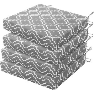 HARBOREST Outdoor Chair Cushions Set of 4, Water Resistant Patio Chair Cushions with Ties, Square Corner Outdoor Seat Cushions for Patio Furniture, 18.5"x16"x3", Grey Geometry