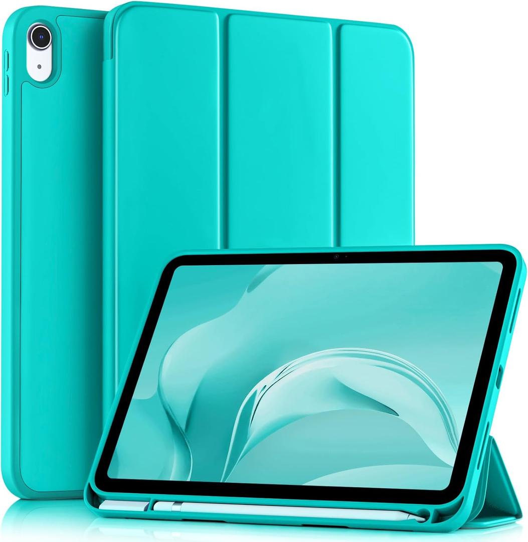 Akkerds Compatible with iPad (A16) 11th Generation Case 11 Inch 2025, for iPad 10th Generation Case 10.9 Inch 2022 with Pencil Holder, Slim Trifold Stand Protective Cover with Soft TPU Back, Teal