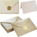 Homtable 50 Pack Shiny Envelopes with Shiny Cards and Gold Stickers for Invitations and Greeting Cards (Shiny Cream, 5x7)