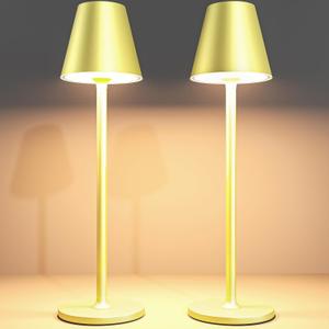 2-Pack Cordless Table Lamps - 5000mAh Rechargeable Battery Operated Desk Lamp, 3-Level Dimmable LED Night Light for Bedroom, Dining, Restaurant - Metal Design (Champagne Gold 2Pack)