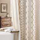 Boho Linen Shower Curtain for Bathroom with Striped Print,72" W x 72" L,Beige