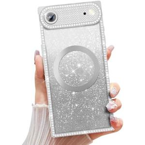Misscase Magnetic Glitter Case for iPhone 17 Air 6.5 Inch, Camera Protection, Compatible with MagSafe, Rectangle Cute Bling Sparkle Diamond Colorful Phone Cover, Drop-Tested & Shockproof-Silver