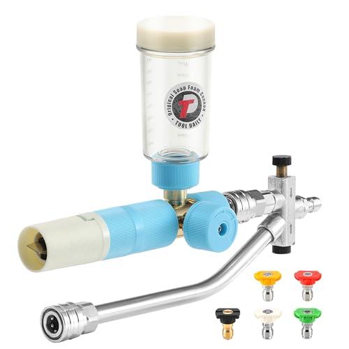 Tool Daily Foam Cannon with Dual Connector Accessory, Original Soap Cannon for Pressure Washer, 5 Power Washer Nozzle Tips, 1/4 Inch Quick Connect