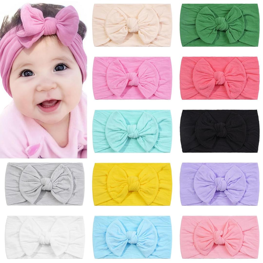 CLLOT Super Stretchy Soft Knot Headbands with Hair Bows Head Wrap Hair Accessories For Newborn Baby Girls Infant Toddlers Kids