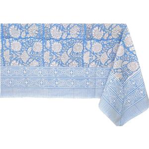 ATOSII Azora Blue 100% Cotton Rectangle Fall Tablecloth, Handblock Floral Print Linen Table Cloth for Kitchen Dining I Parties, Outdoors, Christmas, Thanksgiving I 72 X 108 Inches I 8 Seater