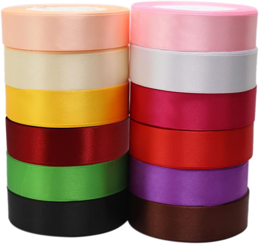 Colored Satin Ribbon 1 Inch - 300 yards Variety Colors - Wide Single Face Polyester Satin Ribbon for Gift Wrapping, Crafts, Hair Bows, Wedding Decorations, Bow Making & Valentine's Day Flower Bouquets
