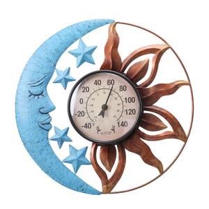 MUMTOP Indoor Outdoor Thermometer - Sun and Moon Wall Thermometer with Star, Outdoor Thermometers for Patio, Room, Greenhouse, Outside, Garden Decor (Blue)