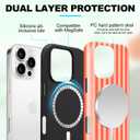 Magnetic for iPhone 16 Pro Case Cute Stripes Phone Case, Shockproof Slim TPU and Hard PC Protective Phone Cover Compatible with MagSafe Designed for Women Girls, Deep Orange