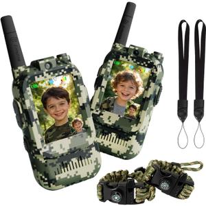 Video Walkie Talkies for Kids, 2 Pack Camo 2 Way Radio Toys for 3-12 Year Old Boys, Long Range Handheld Walkie Talkie for Outdoor Adventure Camping Hiking, Best Birthday Gifts