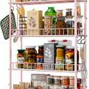 6 Tier Slim Rolling Storage Cart with Wheels, Metal Mobile Shelving Unit Organizer Utility Cart for Office Bathroom Kitchen Laundry Room Narrow Places (Pink 6 Inches)