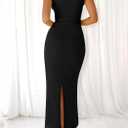 BTFBM 2026 Summer Wedding Guest Dresses for Women One Shoulder Bodycon Ruched Mesh Formal Cocktail Spring Fall Maxi Dress (Black, L)