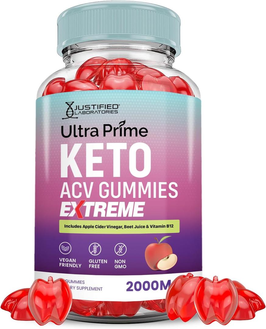 Ultra Prime Keto ACV Gummies Extreme 2000MG UltraPrime Keto Gummies Apple Cider Vinegar Formulated with Pomegranate Beet Juice Powder B12 Vegan Non GMO 60 Gummys (EXP 02/05/26)
