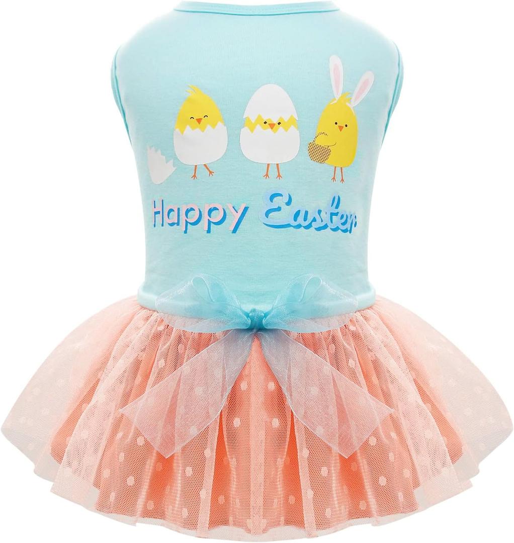 cyeollo Dog Easter Dress Cute Eggs Holiday Easter Day Pet Outfits Puppy Clothes Tulle Dog Dresses for Small Dogs