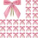 24 Pcs Pink Small Velvet Christmas Bows for Christmas Tree, Wreath, Gift Wrapping, Crafts, Wedding, Party, Twist Tie Bows for Treat Bag Bakery Candy Bags, Home Decor 1" W,3.5 x 3.5 inch
