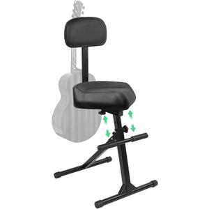Saddle Guitar Stool with Back Support and Guitar Hanger, Height Adjustable Saddle Seat, Musician Stool Guitarist Throne Guitar Chair, Black, Height: 38.1" - 47"