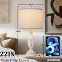 TOBUSA 22 Farmhouse Table Lamps Set of 2, White Rustic Vintage Table Lamps for Living Room Bedroom, Antique Bedside Desk Lamps with Linen Shade, Traditional Resin Nightstand Lamp Sets for End Table