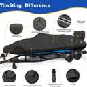 1200D Waterproof Boat Cover - Fits 14' to 16' ft Bass, V-Hull & Tri-Hull Boats - Heavy Duty Canvas Black