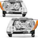Headlight Assembly Compatible with 2011 2012 2013 Jeep Grand Cherokee Headlamp Replacement for 2011-2017 Jeep Compass Clear Lens Chrome Housing Amber Reflector Left & Right Pair