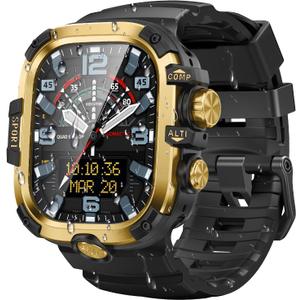 Goton Rugged Case and Band Kit with Screen Protector for Apple Watch 44mm, Compatible with Apple Watch SE2/SE Series 6/5/4, Full Body Shockproof Metal+PC Bumper Cover with Soft Band, 44mm Gold