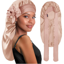 BONNET QUEEN Braid Bonnet Silk Bonnet Foldable Extra Long Wrap for Braids Satin Bonnets with Tie Band Long Sleep Cap, Champagne