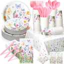 Havawish 402 Pcs Wildflower Birthday Party Decorations Baby Bloom Baby Shower Decorations Disposable Tableware Sets Supplies Serves 50 Guests Disposable Plates Napkins and Cups