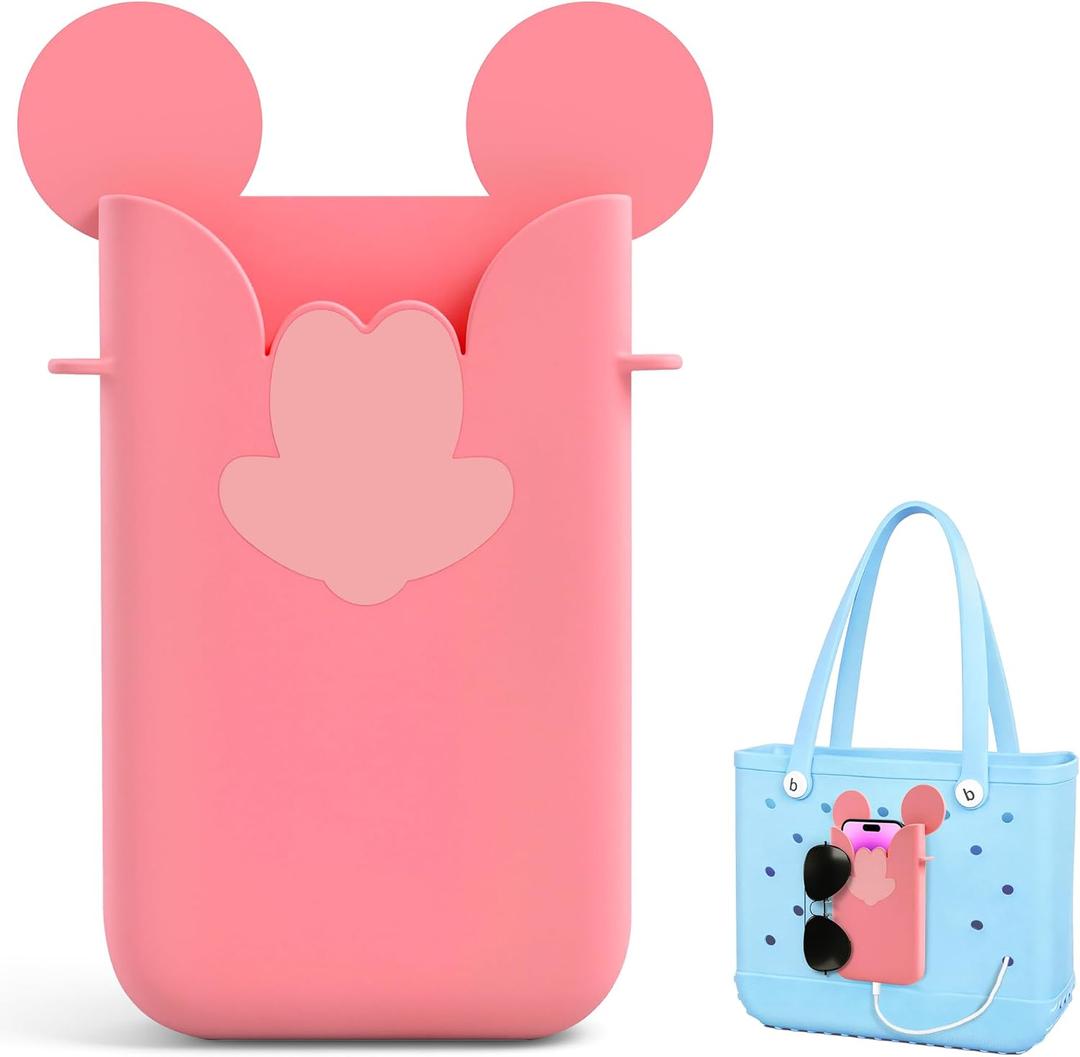 Silicone Phone Holder Compatible with Bogg Bag, Cute Ears Design Phone Case Holder Attachment for All Bogg Bags and Beach Bag Accessory, Bogg Bag Charms for Beach Totes, Bogg Bag Accessories, Pink