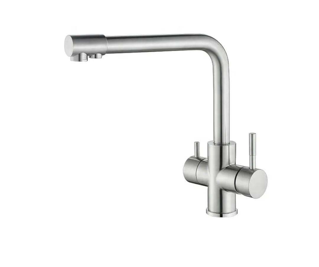 3 in 1 Kitchen Sink Faucet with Drinking Water Faucet,3 Way Kitchen Faucet, Bar Water Purifier Faucet,Modern Kitchen Faucet Double-Handle Kitchen Faucet (Seven-Shaped)…