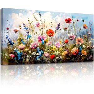 SERIMINO Large Wall Art for Living Room Canvas Prints, Farmhouse Nature Floral Botanical Wall Decor, Colorful Flower Market Modern Home Decor Oil Paintings Bathroom Decor Aesthetic 20"X40"