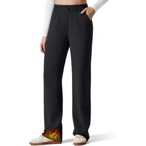 G4Free Smoofit Fleece Lined Sweatpants for Women Wide Leg Drawcord Thermal Casual Pants with Pockets (Black, XL)