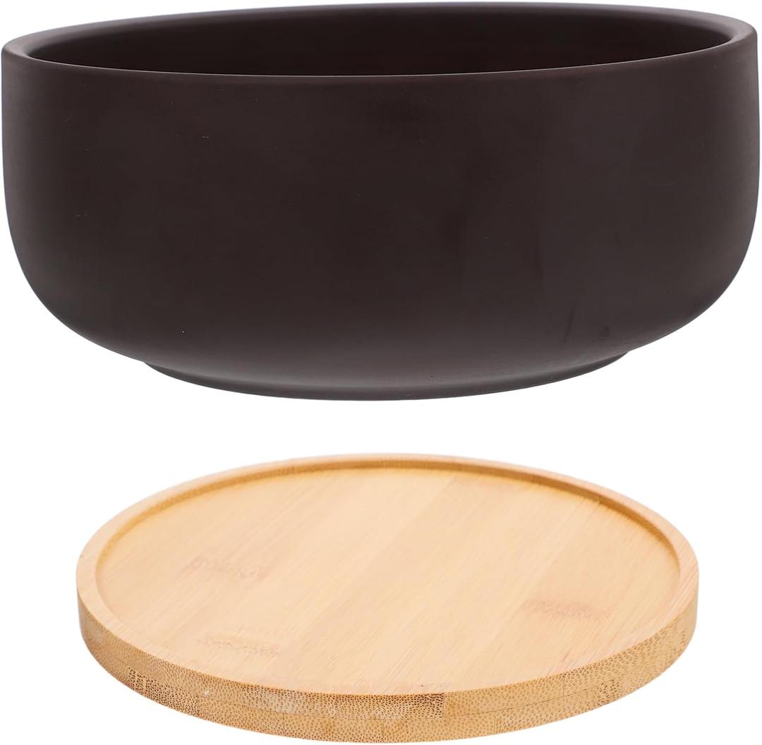 UPKOCH Ceramic Succulent Plant Pots Large Round Planter Bowl with Drainage and Wood Tray for Plants