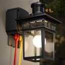 Porch Lights with GFCI Outlet, Black Dusk to Dawn Motion Sensor Outdoor Light, 3-Mode Wall Exterior Lighting Fixture, Waterproof Outside Lights Sconce for House Front Door Patio Garage, 1-Pack-Motion Sensor