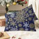 CaliTime Christmas Throw Pillow Covers Decorative 20 X 12 Inches Pack of 2 Cozy Fleece Snowflakes Cushion Cases for Couch Sofa Bed Living Room Navy Blue