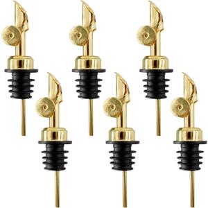Olive Oil Dispenser Spout,Stainless Steel Automatic Flip-Top Pour Spout with Stopper for Olive Oil Bottle  Kitchen and Cocktail Pourer,6 Pack Gold