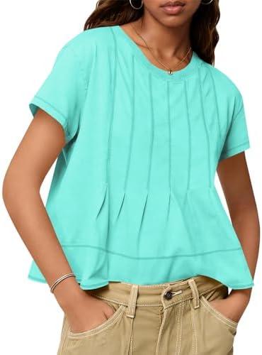 Tankaneo Womens Babydoll Tops Short Sleeve Pelum Summer T-Shirts | Peplum, Pleated, Casual Loose Fit, Flowy, babydoll, XL