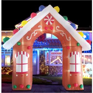 10FT Christmas Inflatables Gingerbread House Archway Outdoor Decorations, Giant Christmas Arch Blow Up Yard Decorations with LED Lights Built-in