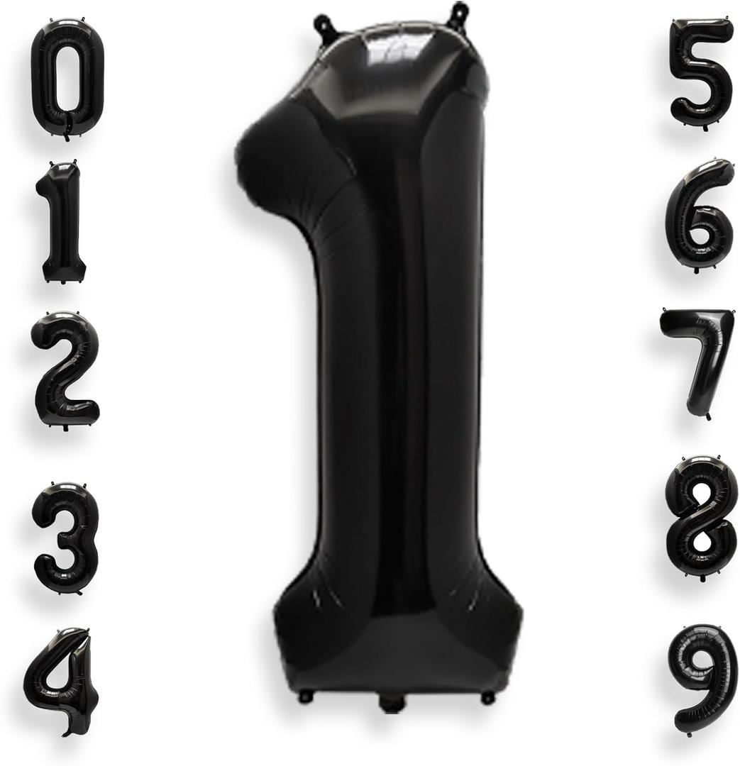 AULE 40 Inch Big Black 1 Balloon Number Large Foil Helium Number Balloons 0-9 Jumbo Giant Happy 1st Birthday Party Decorations for Boy or Girl Huge Mylar Anniversary Party Supplies