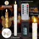 Rossesay 10 Pcs LED Flameless Taper Candles with String Light and Remote Ivory Battery Powered Flameless Candlesticks 10 Inch Flickering Plastic LED Window Candles for Wedding Christmas Decoration
