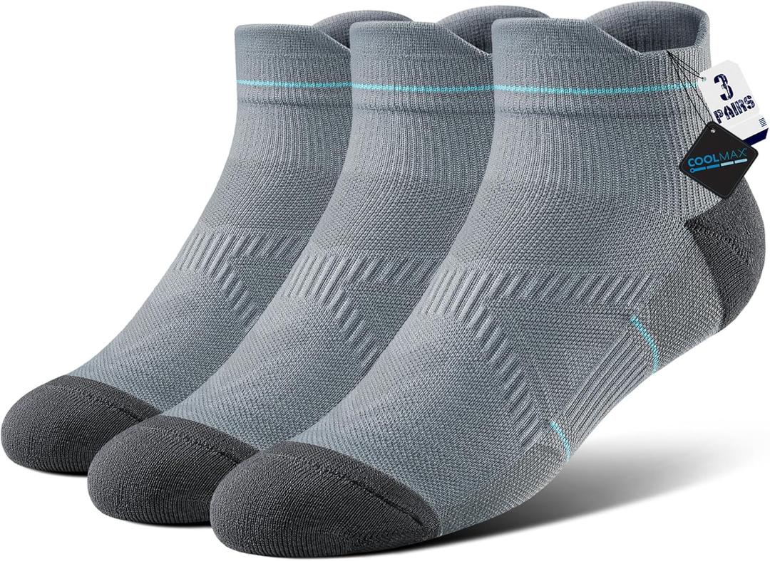 BRISIRA Coolmax Bamboo Viscose Women Compression Running Ankle Socks No Show Athletic Wicking Thick Cushioned Arch Support (11-13, 3 Pairs Grey High)
